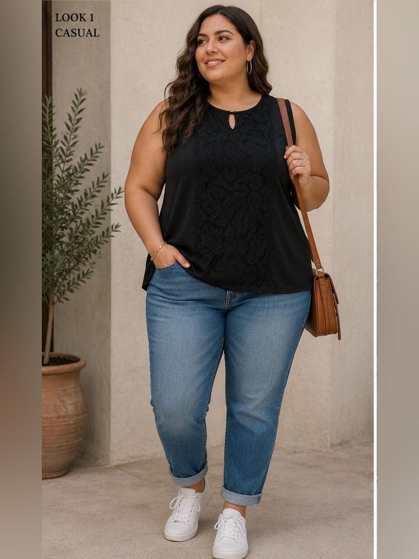 Torrid Black Sleeveless Lace Yoke Top